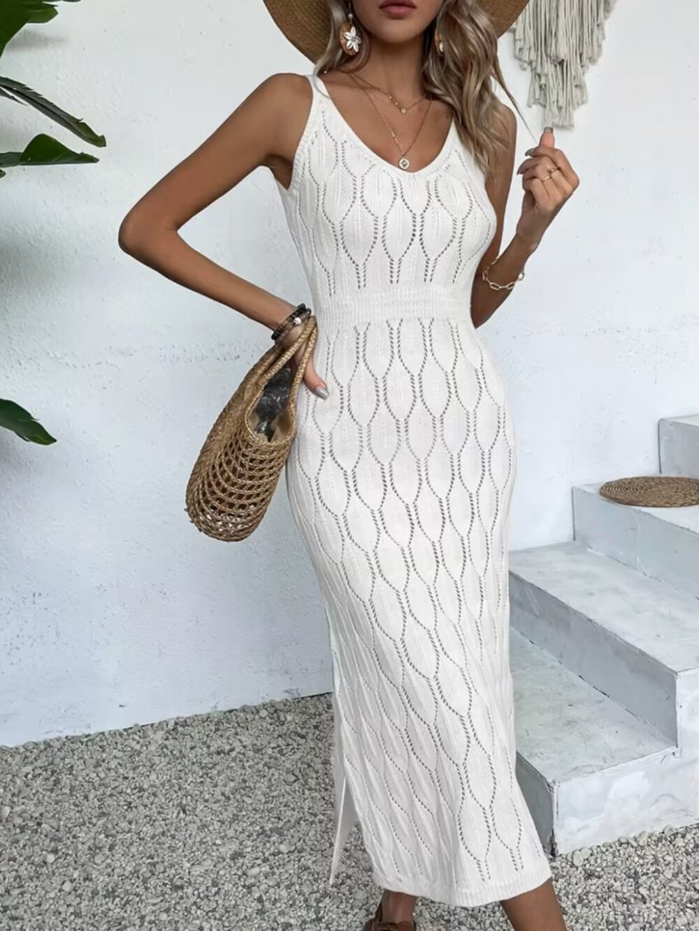 Beachwear Dress White Soft Breezy Knit XL